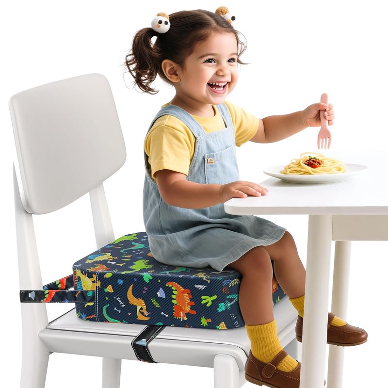 OPZAVYA Kid Booster Seat for Kitchen Chair, Portable Toddler Booster Seat for Dining Table with Safety Buckles Portable Increasing Booster Cushion Foam Chair with Non-Slip Bottom (Blue Dinosaur) - Image 1
